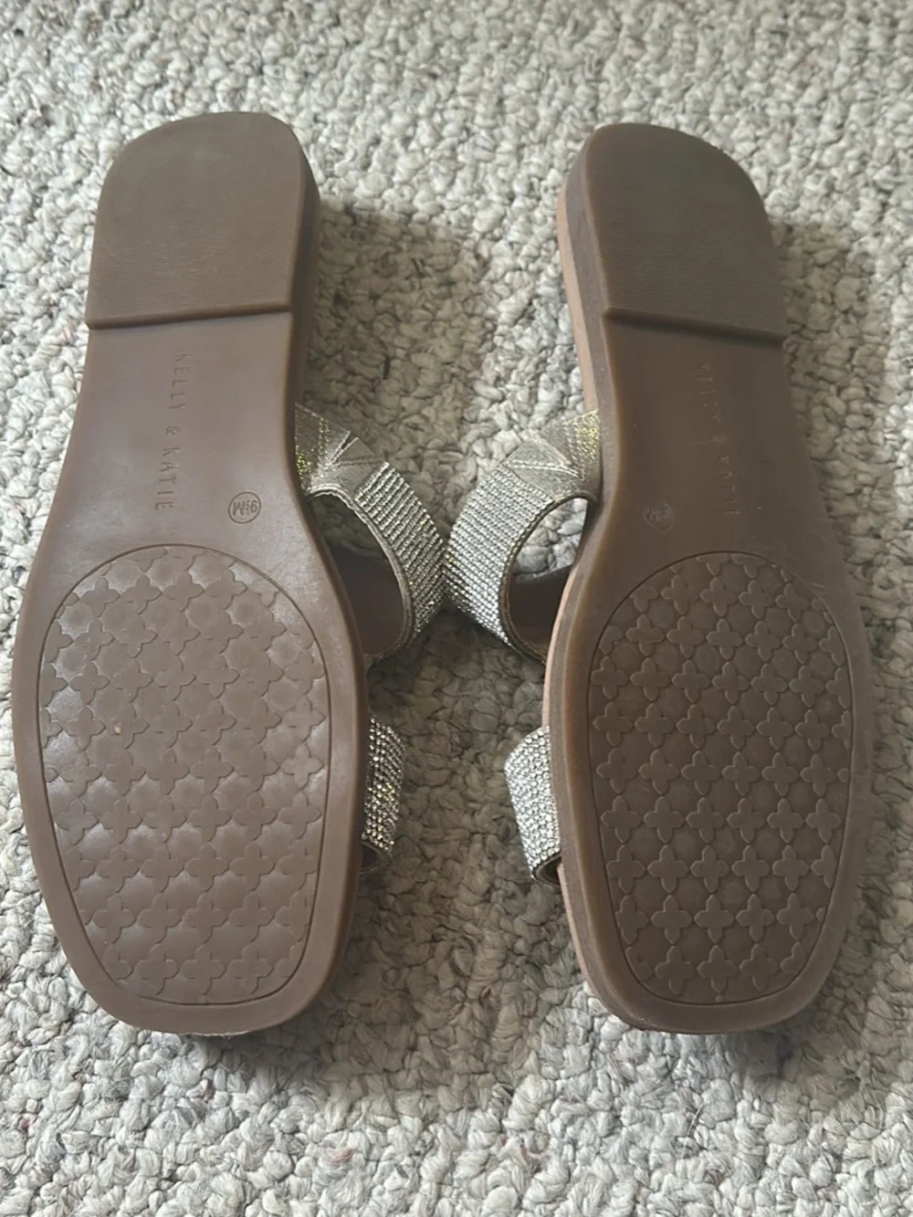 Kelly & Katie Slide Sandals with Silver Rhinestone Straps